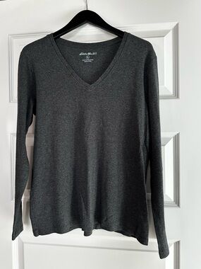 Eddie Bauer Heather Charcoal V neck Cotton Tee